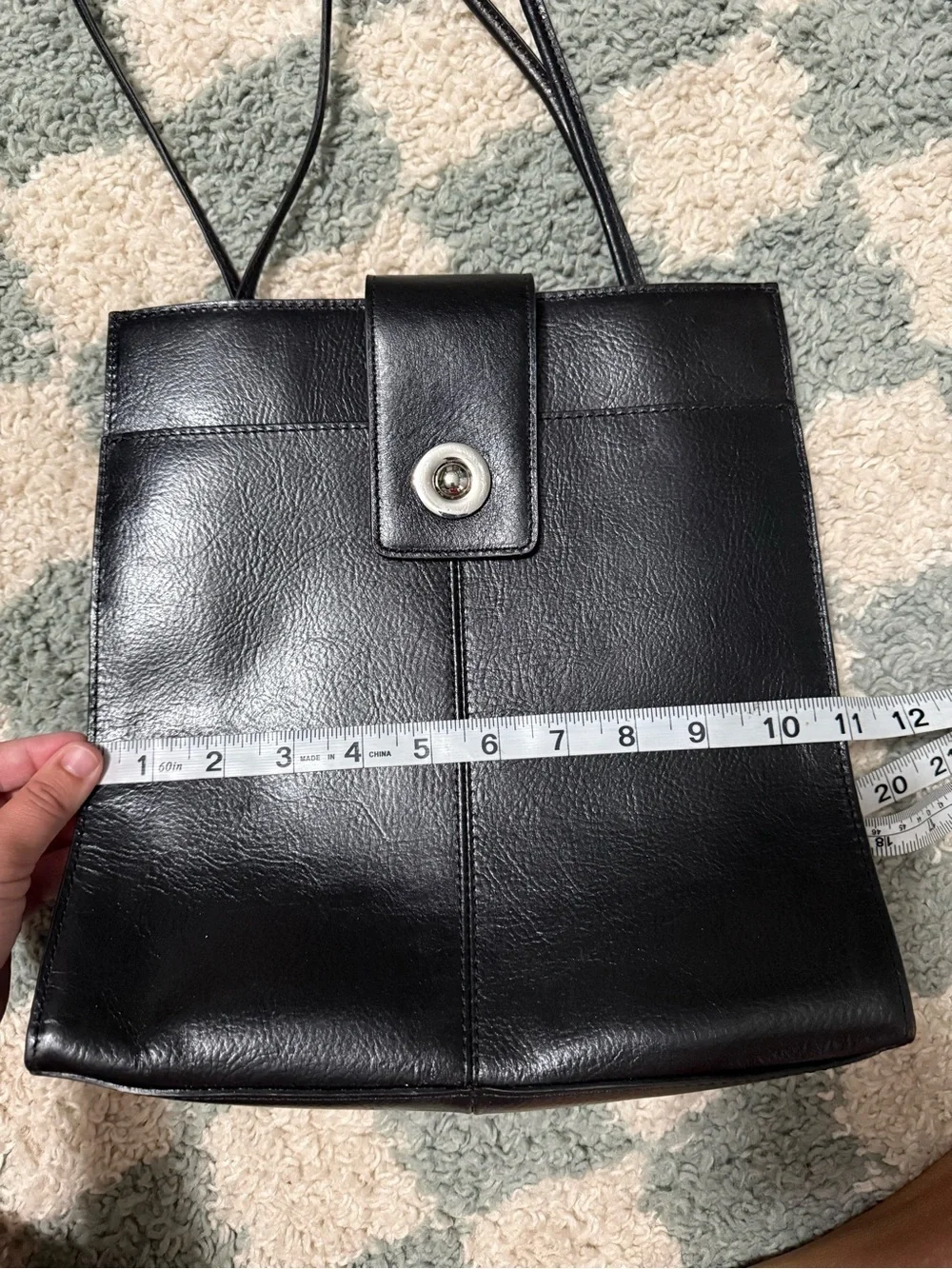 Pelle Studio Black Leather Shoulder Structured Tote Bag Sleek City Silver Clasp